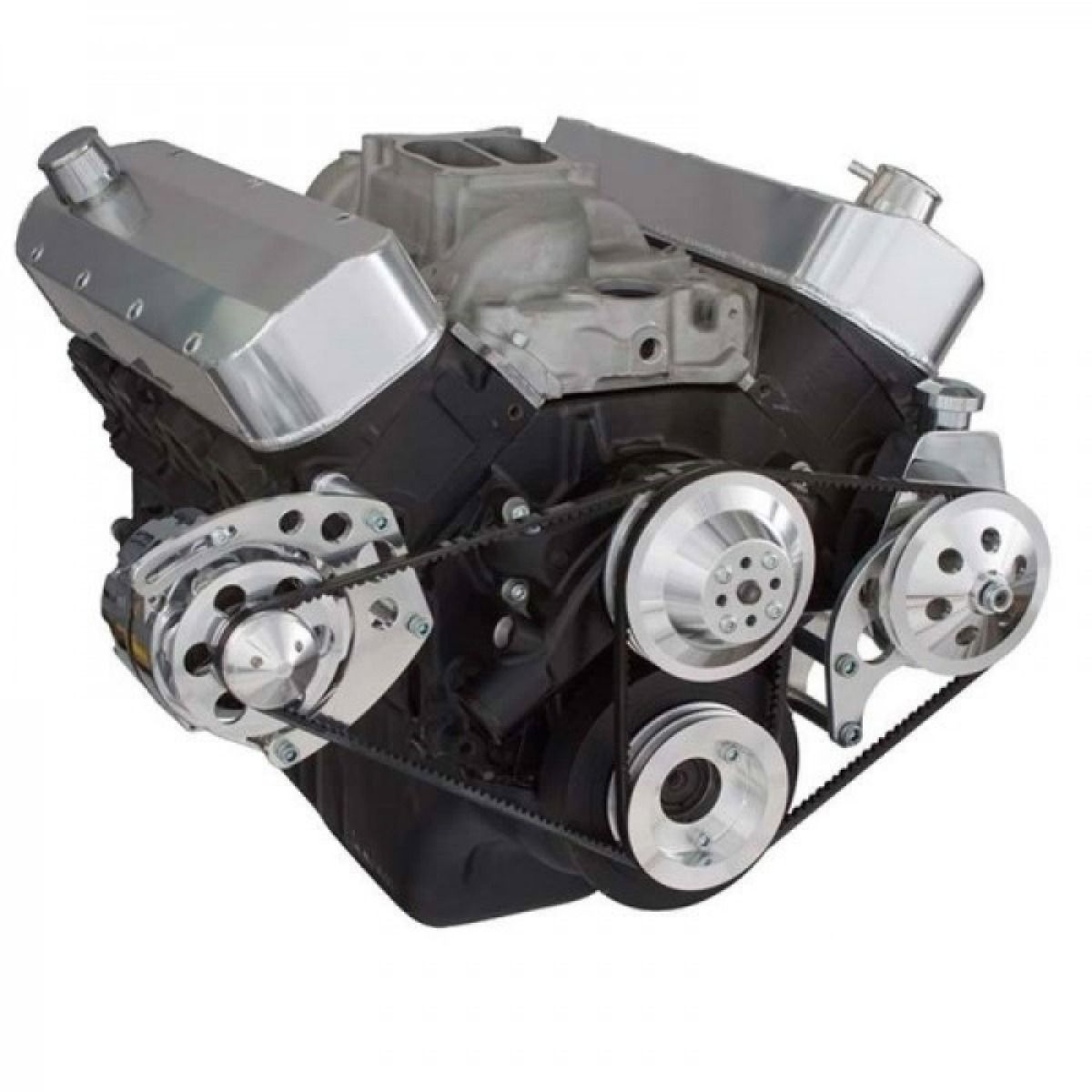 CHEVY BBC 396,427,454 BIG BLOCK SWP VEE BELT ALTERNATOR & POWER STEERING PULLEY & BRACKET KIT