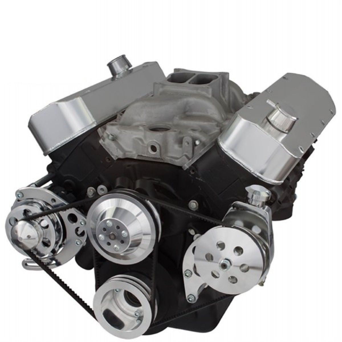 CHEVY BBC 396 427 454 BIG BLOCK VEE BELT - ALTERNATOR, POWER STEERING PULLEYS & BRACKETS - LONG WATER PUMP