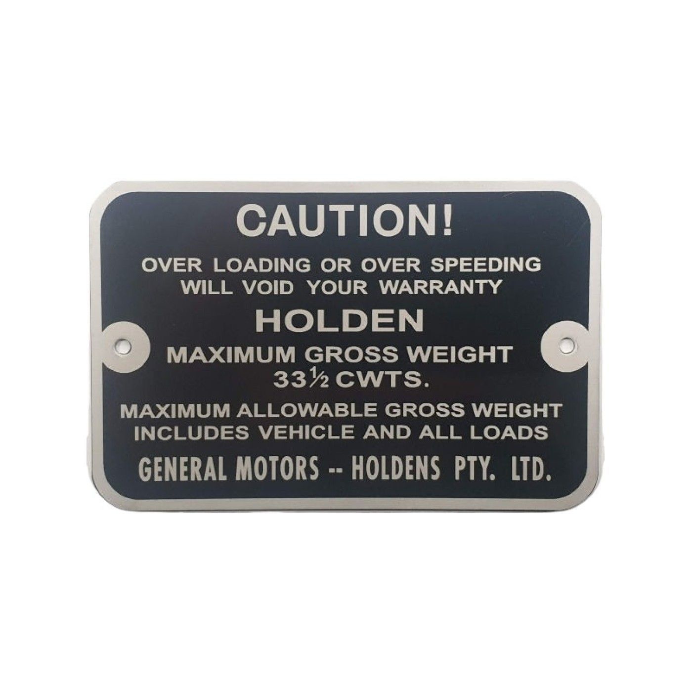 Gross Vehicle Weight Plate for HOLDEN HD-HR UTE