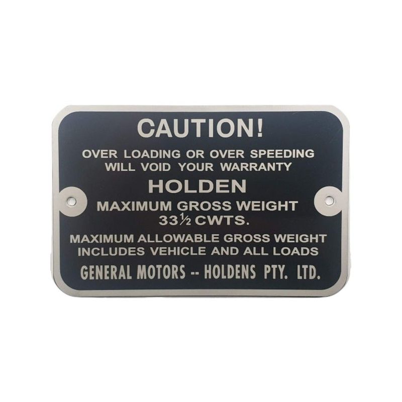Gross Vehicle Weight Plate for HOLDEN HD-HR UTE