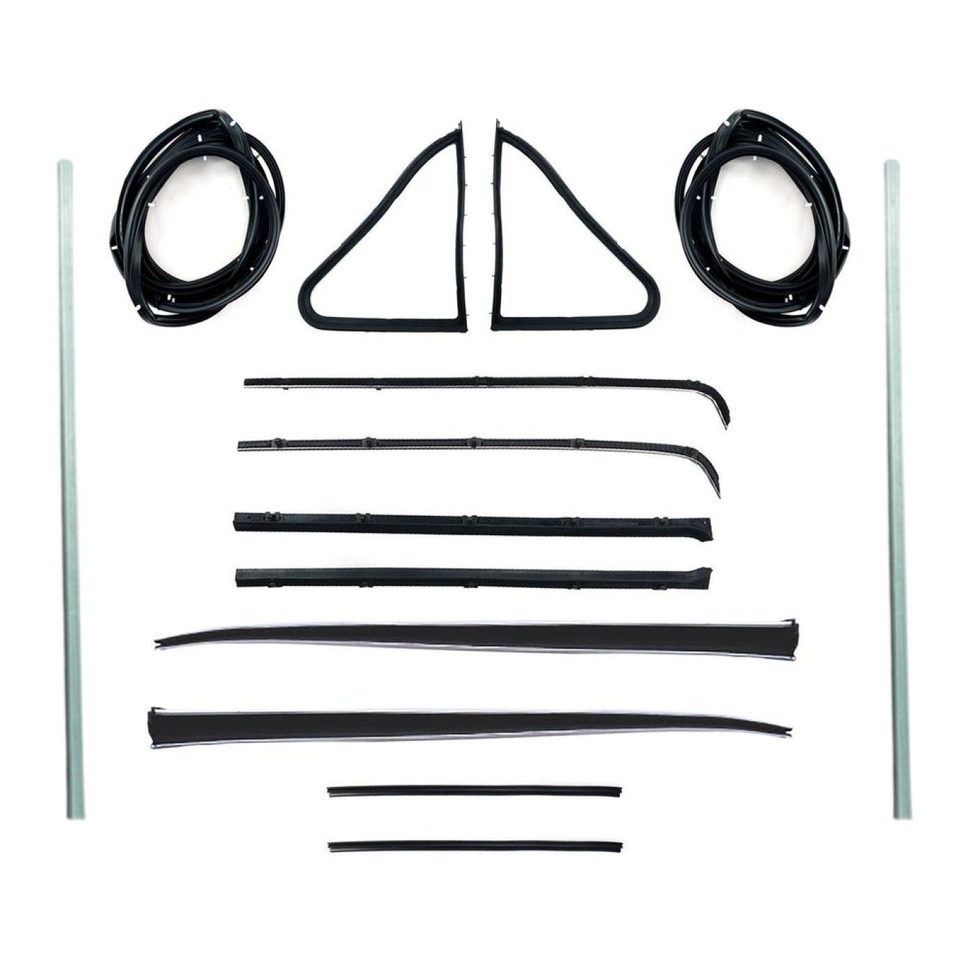 HOLDEN EJ EH FRONT DOOR BELTS, SEALS, 1/4 VENT, UPRIGHT PILLARS, UPRIGHT BAILEY & STAINLESS STEEL BAILEY CHANNELS SET
