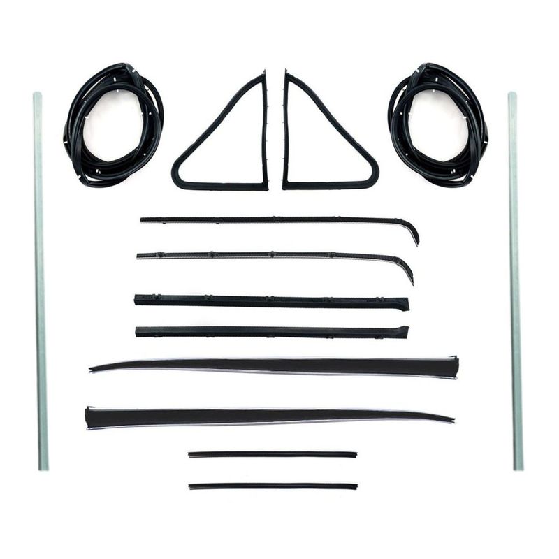 HOLDEN EJ EH UTE FRONT DOOR BELTS, SEALS, 1/4 VENT, UPRIGHT PILLARS & STAINLESS STEEL BAILEY CHANNELS SET