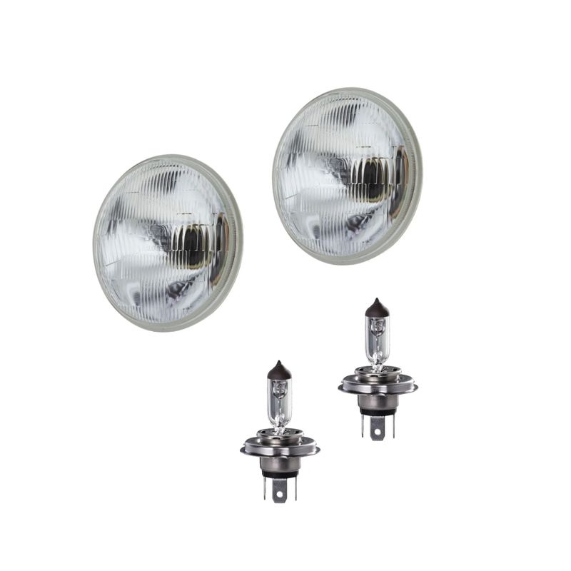 Semi Sealed Beam Round 7" 178MM H4 High Low Beam Headlamp with H4 Globe Halogen 12V 60/55W P43T-38 Base Long Life - NO PARKING LAMP