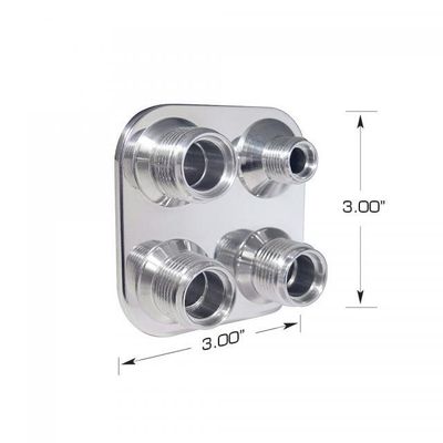 Streamline Polished Aluminum 4-Way Square Bulkhead Plate for AC and Heater 6-10 Male O-Ring Streamline Polished Aluminum 4-Way Square Bulkhead Plate for AC and Heater 6-10 Male O-Ring