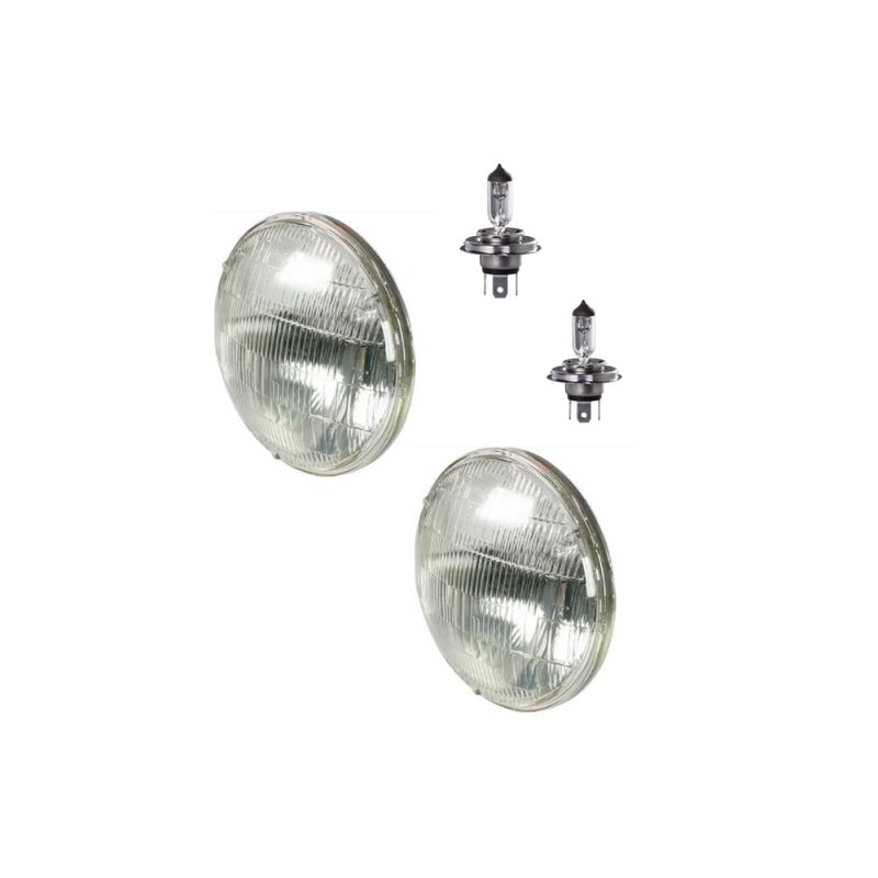Semi Sealed Beam Round 5 3/4" 146mm Diameter H4 High Low Beam Headlamp with H4 Globe Halogen 12V 60/55W p43t-38 Base Long Life KIT