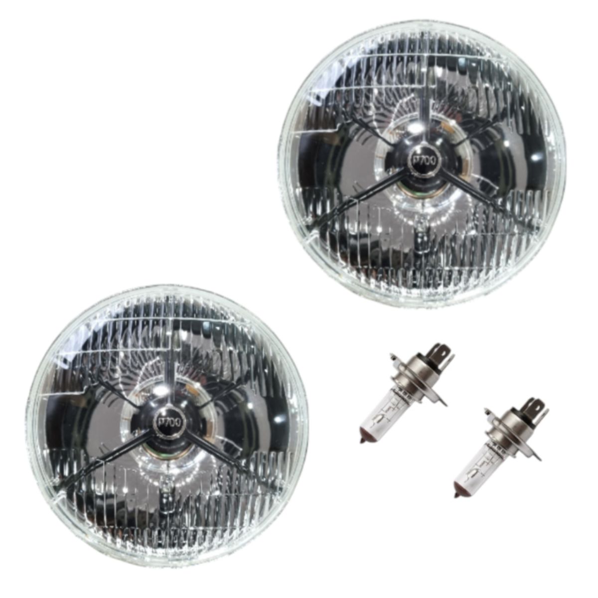 P700 Black Tripod H4 Halogen 7 Inch Headlamp Pair including Halogen Globes H4 60/55 Watt