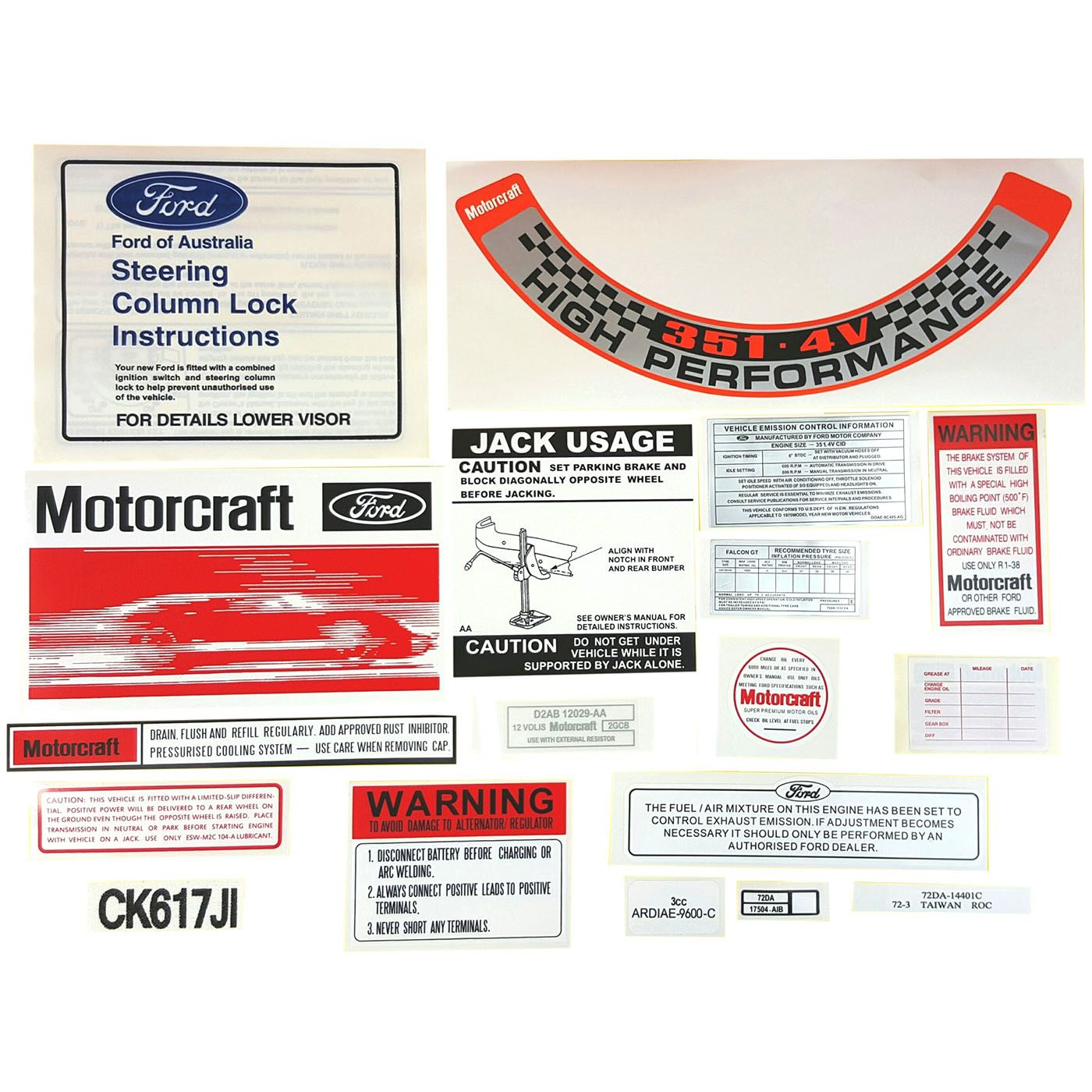 Engine Bay Decal Kit for FORD XA