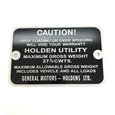 27 3/4 CWTS Gross Weight Tag for HOLDEN FX 48-215 UTE 27 3/4 CWTS Gross Weight Tag for HOLDEN FX 48-215 UTE