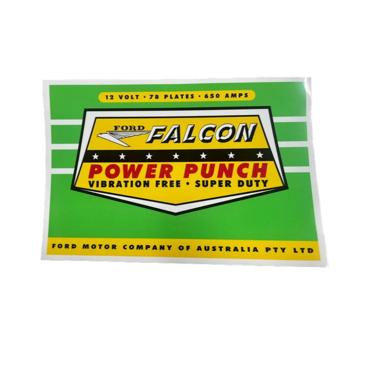 Power Punch Battery Decal for FORD FALCON XK, XL, XM, XP