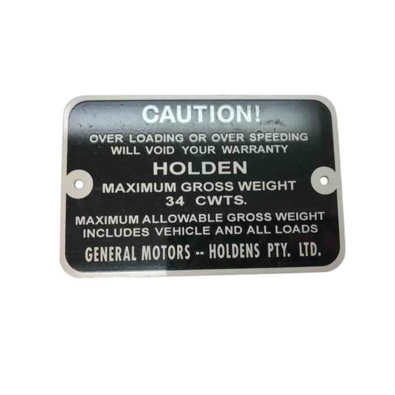34 CWTS Gross Weight Tag for HOLDEN HD HR VAN 34 CWTS Gross Weight Tag for HOLDEN HD HR VAN