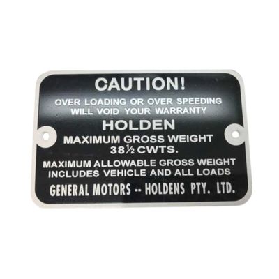 Gross Vehicle Weight Plate for HOLDEN HK HT HG PANEL VAN Gross Vehicle Weight Plate for HOLDEN HK HT HG PANEL VAN
