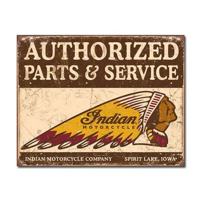 Indian Motorcycle Authorised Parts and Service Metal Sign Repro 41cm x 32cm Indian Motorcycle Authorised Parts and Service Metal Sign Repro 41cm x 32cm