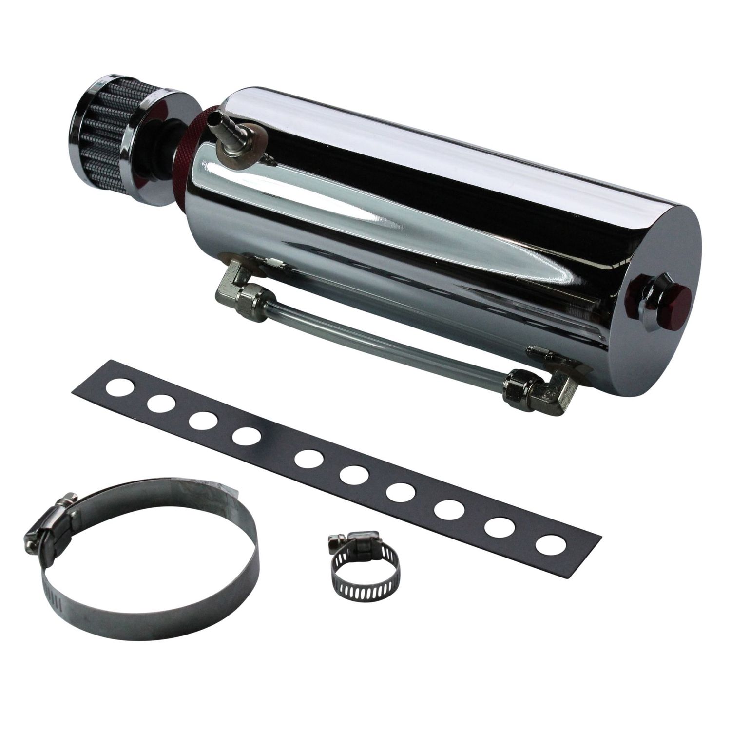 Catch Can Chromed Steel Round 675ml 280mm x 80mm Level Indicator + Breather