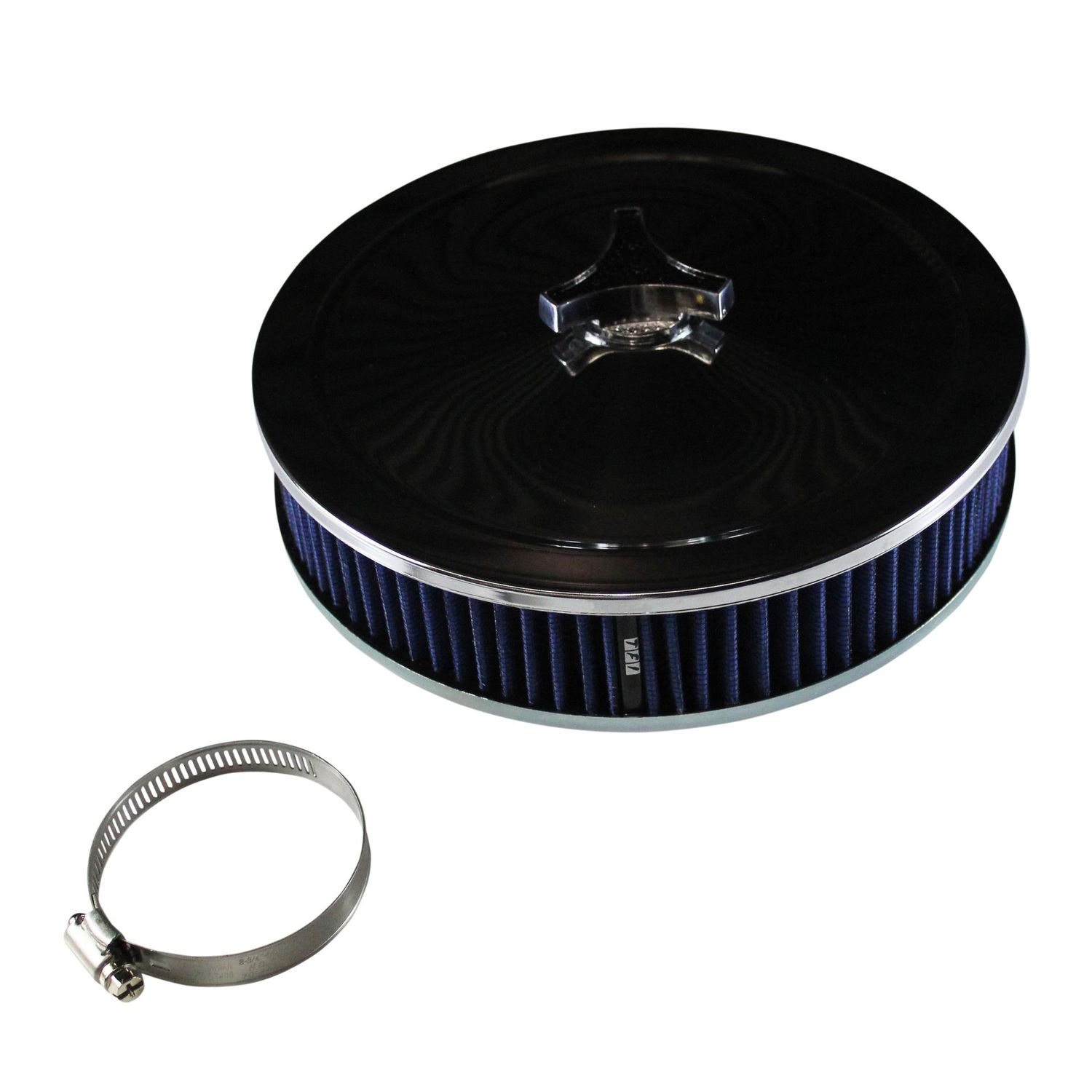 Chrome Air Filter/Air Cleaner 9" Wide x 2" Tall 3-1/16"(80mm) Nikki Carb Blue Element