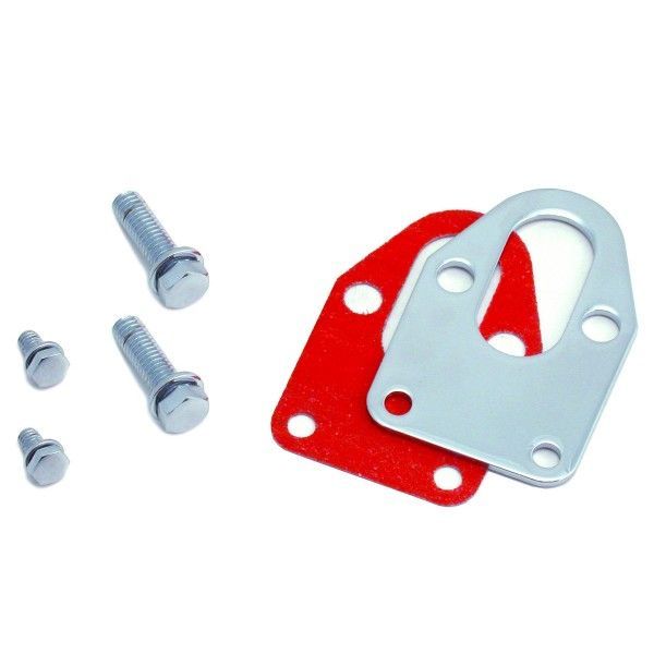 Chevrolet Small Block Chrome Fuel Pump Mounting Plate with Bolts + Gkt Chevrolet Small Block Chrome Fuel Pump Mounting Plate with Bolts + Gkt