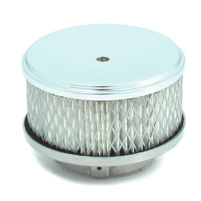 Chrome Plain Dish Style Air Filter/Air Cleaner 4" Wide x 2" Tall  -2 5/8" & 2-5/16" neck
