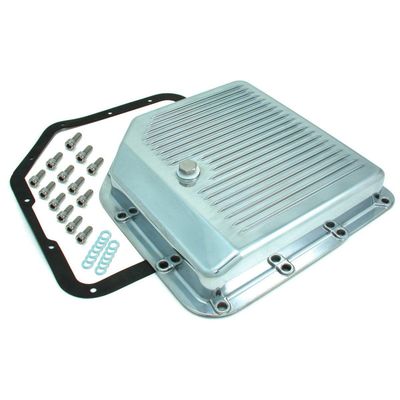 Transmission Pan GM Turbo 350 OEM Height Polished Alloy Finned with Drain Plug