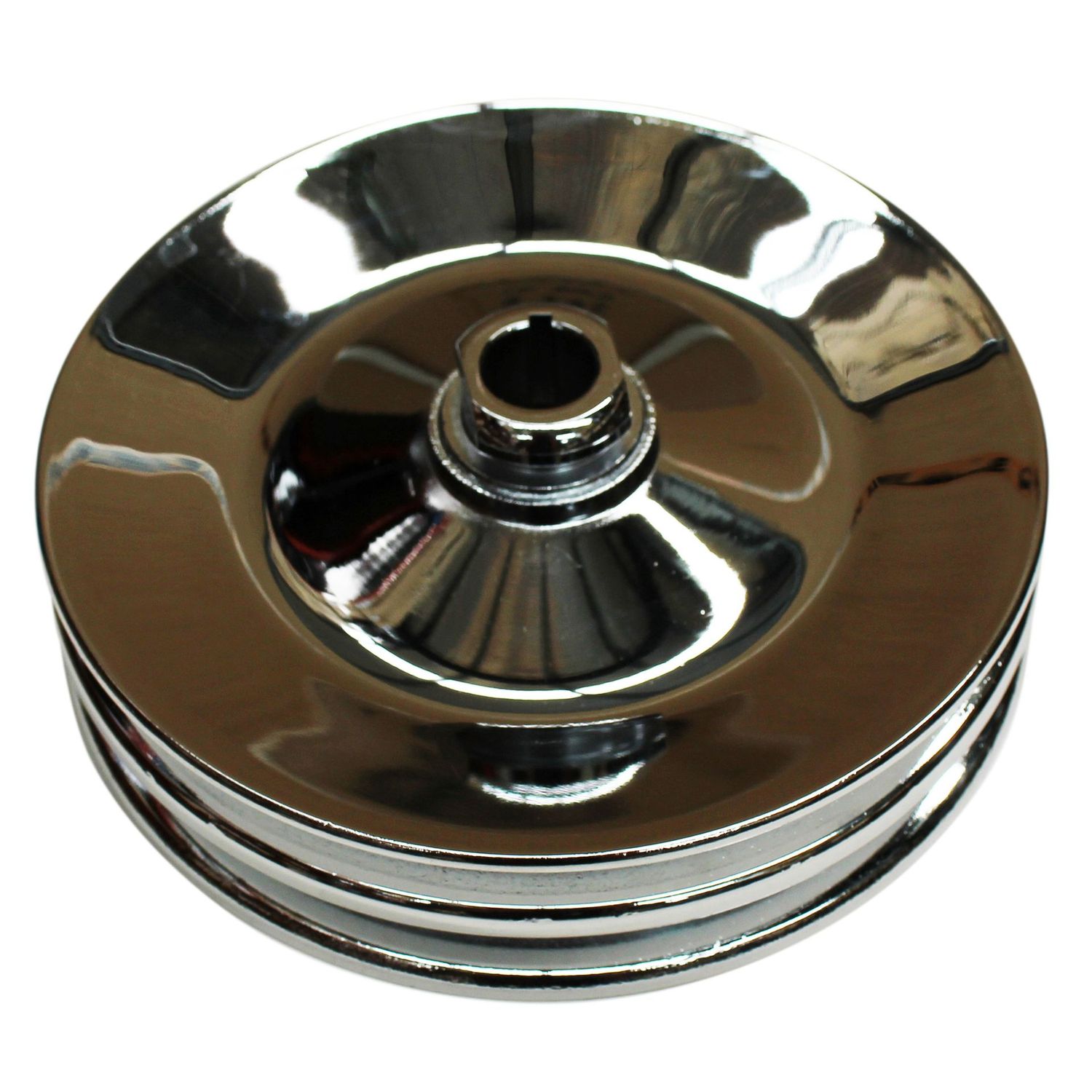 Pulley GM Power Steering Double Groove Chrome Steel 5/8" Shaft 5-3/4" Diameter Chevrolet 1955-84 key way style