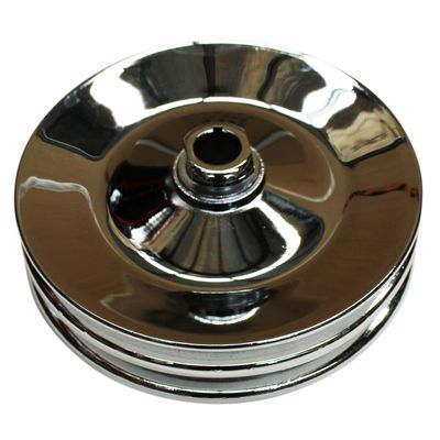 Pulley GM Power Steering Double Groove Chrome Steel 5/8" Shaft 5-3/4" Diameter Chevrolet 1955-84 key way style