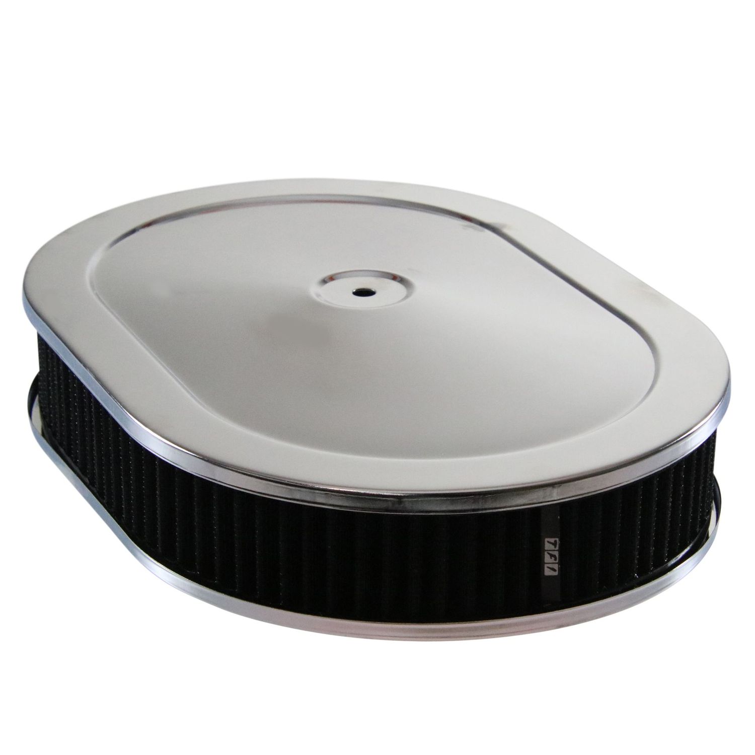 Oval Chrome Steel Air Filter/Air Cleaner 12" x 2" Holley Edelbrock Quadrajet Black Element