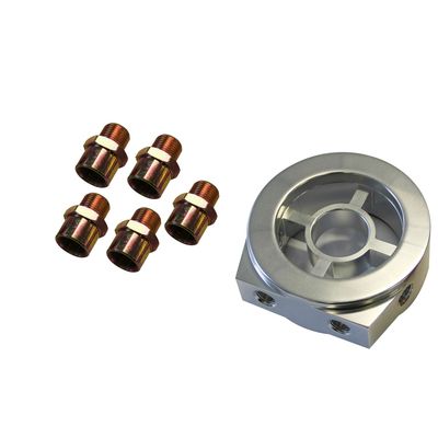 Oil Temperature Pressure Billet Sandwich Plate Kit Silver 5 Fittings 2 Ports
