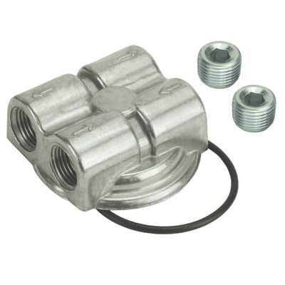Derale Engine Oil Spin-On Adaptor Ports Left/Right 3/4"-16 1/2" Npt Ports 15746