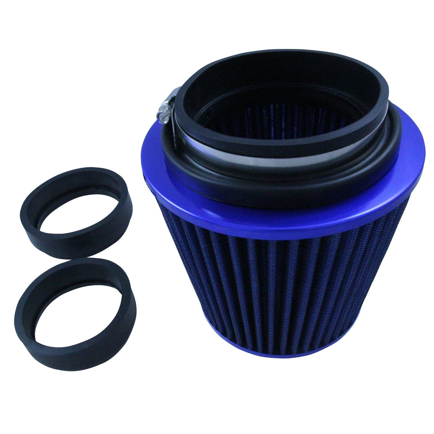 Conical High Flow Air Filter Multi Fit Neck 76-89-102mm - 165mm Long - All Blue