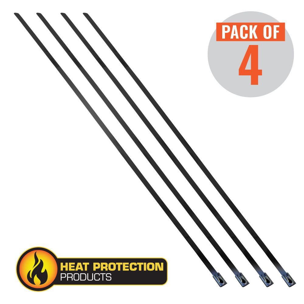 Exhaust Wrap Stainless Black Locking Ties 355mm (14 Inch) Long Heavy Duty Qty 4 Exhaust Wrap Stainless Black Locking Ties 355mm (14 Inch) Long Heavy Duty Qty 4