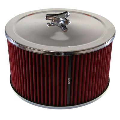 Chrome Air Filter/Air Cleaner 9" Wide x 5" Tall Holley Edelbrock Carburettor Red Element