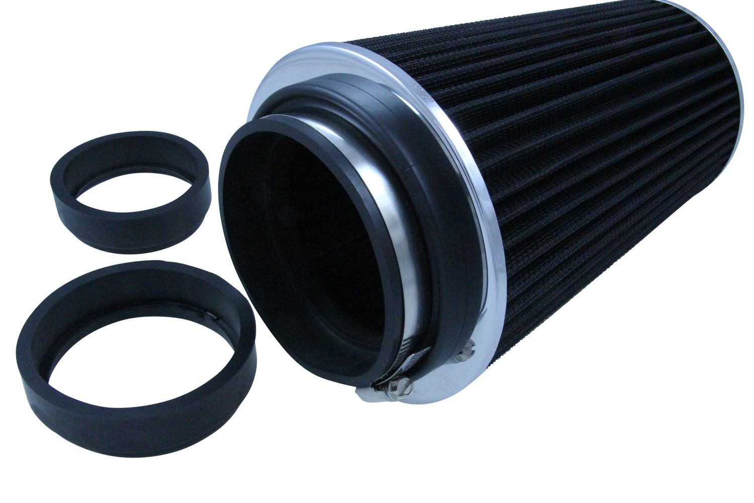 Conical High Flow Air Filter Multi Fit 3 Conical High Flow Air Filter Multi Fit 3"-3.5"-4". 10" Tall Black/Chrome