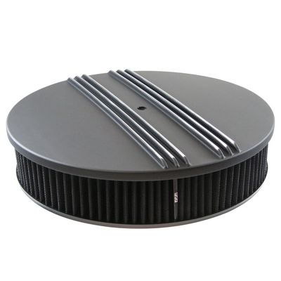 Black Alloy Dual Centre Finned Air Filter/Air Cleaner 14" x 3" Holley Edelbrock Black Filte