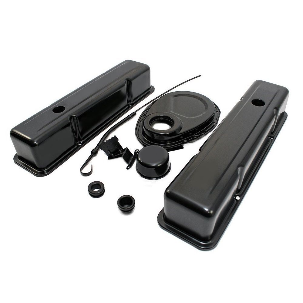 Chevrolet Small Block V8 Engine Dress Up Kit with Black Tall Valve Rocker Cover Chevrolet Small Block V8 Engine Dress Up Kit with Black Tall Valve Rocker Cover