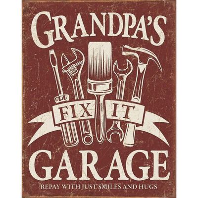 Grandpas Fix It Garage Metal Sign Reproduction 32cm x 41cm Grandpas Fix It Garage Metal Sign Reproduction 32cm x 41cm