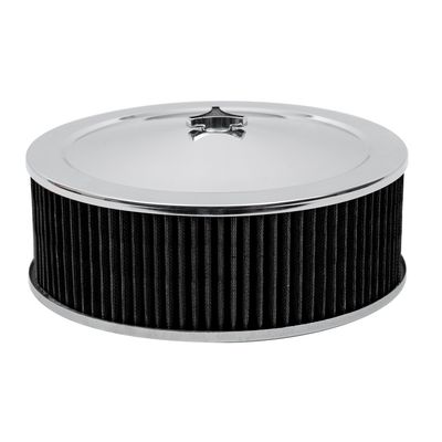 Chrome Air Filter/Air Cleaner 14" x 5" Holley Edelbrock Recessed Base Black Element