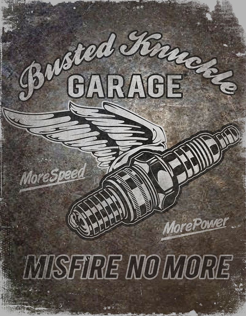 Busted Knuckle Garage Spark Plug Metal Sign Reproduction 32cm x 41cm Busted Knuckle Garage Spark Plug Metal Sign Reproduction 32cm x 41cm