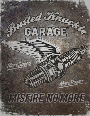 Busted Knuckle Garage Spark Plug Metal Sign Reproduction 32cm x 41cm Busted Knuckle Garage Spark Plug Metal Sign Reproduction 32cm x 41cm