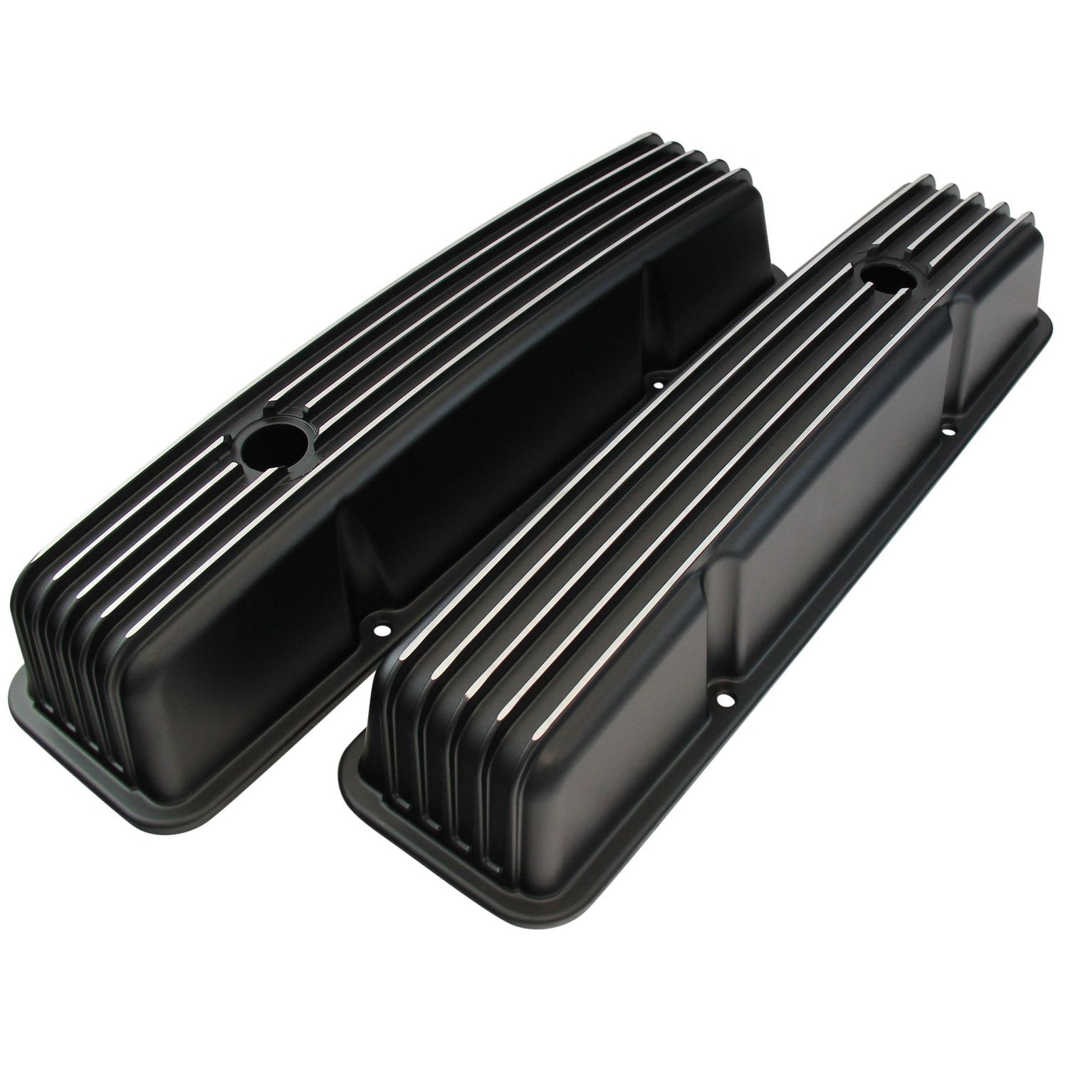 Valve Rocker Covers Alloy Chevrolet V8 Small Block 283-400 Finned Tall Black Baffled-pair