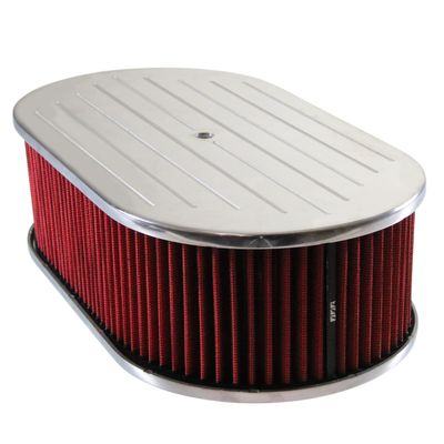 Oval Ball Milled Air Filter/Air Cleaner 15" x 4" Holley Edelbrock Quadrajet Red Filter