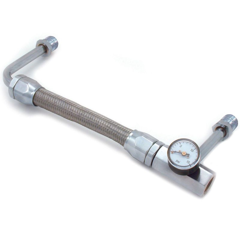 Dual Feed Stainless Fuel Line Chrome fittings adjustable Holley with 15psi Gauge
