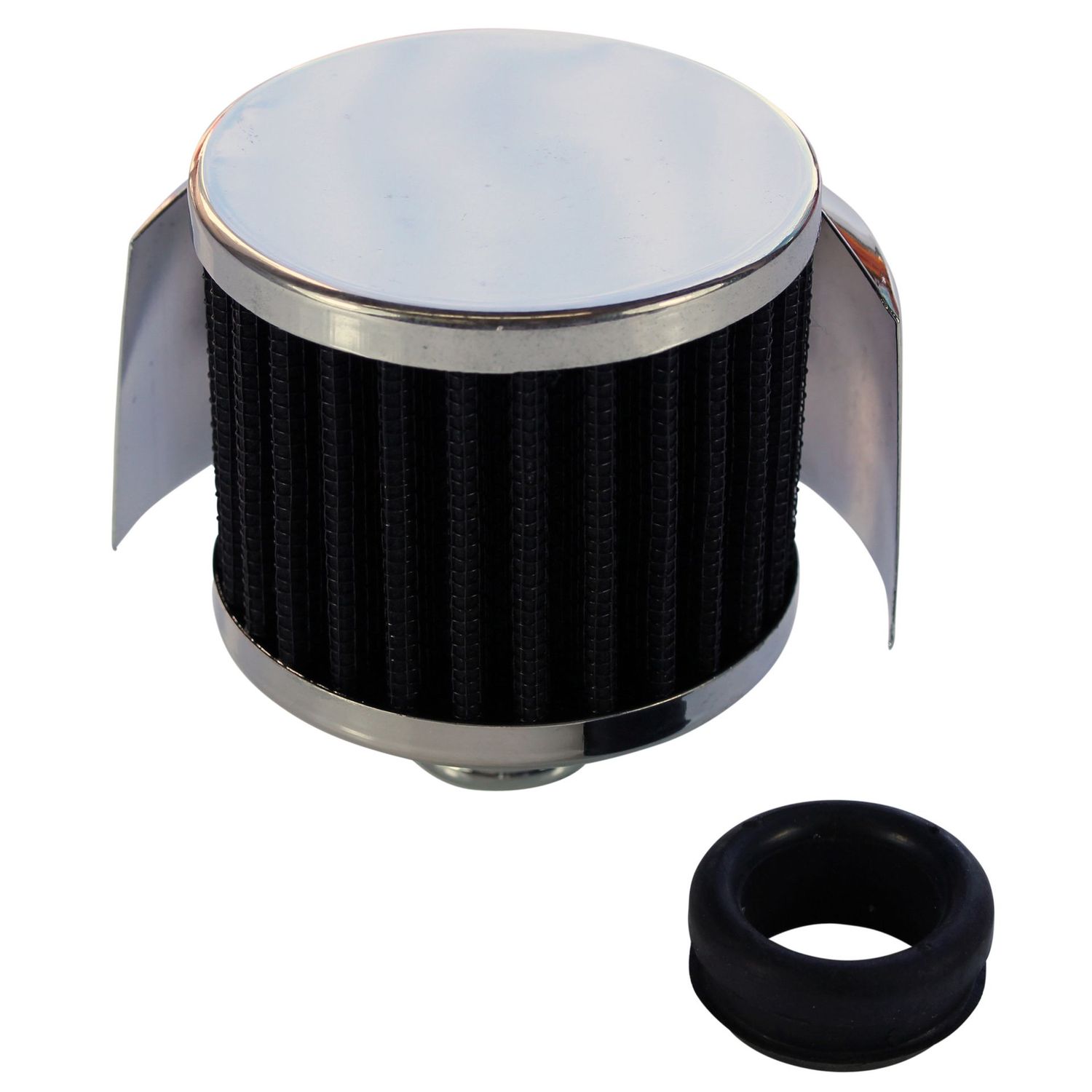 Valve Rocker Cover Breather Cap Push In 1 Valve Rocker Cover Breather Cap Push In 1"(25mm) Neck Shield Chrome Black Element Gromm