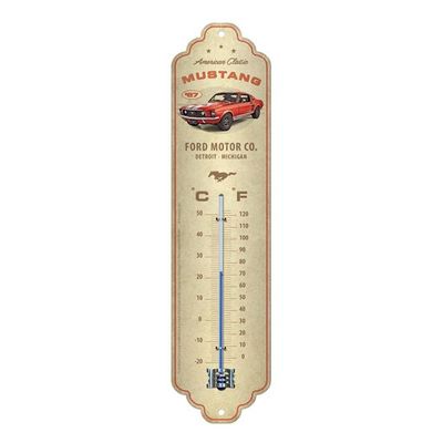 Thermometer Ford Mustang GT 1967 Red C'+F' 6.5cm x 28cm In Hang Sell