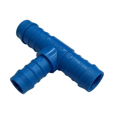 Nylon Plastic Reducing Tee 3/4 Nylon Plastic Reducing Tee 3/4" (19.1mm) x 3/4" (19.1mm) to 5/8" (15.9mm) Hose Tube End