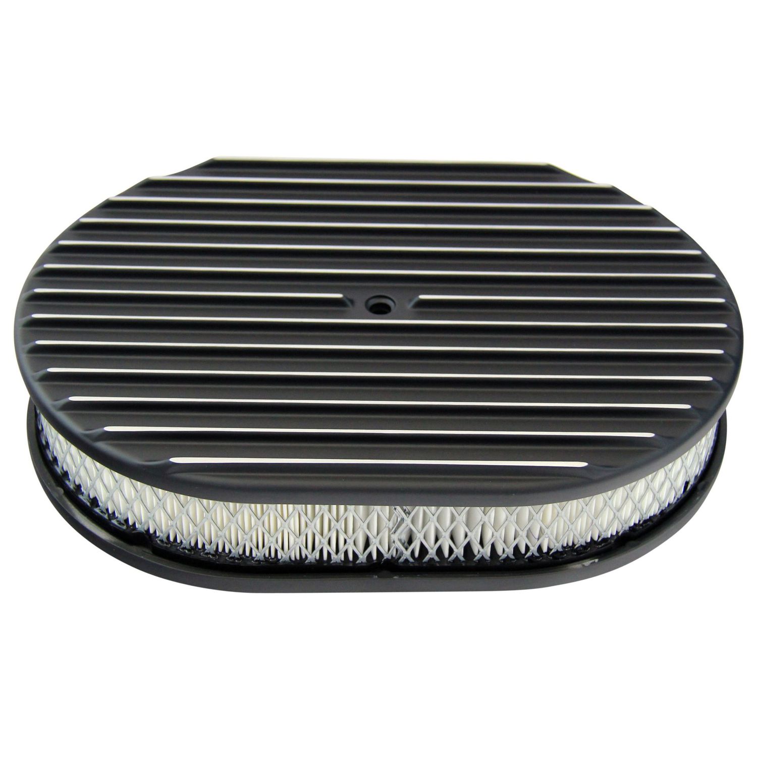 Oval Black Full Finned Air Filter/Air Cleaner 12 Oval Black Full Finned Air Filter/Air Cleaner 12" x 2" Holley Edelbrock Quadrajet Carter