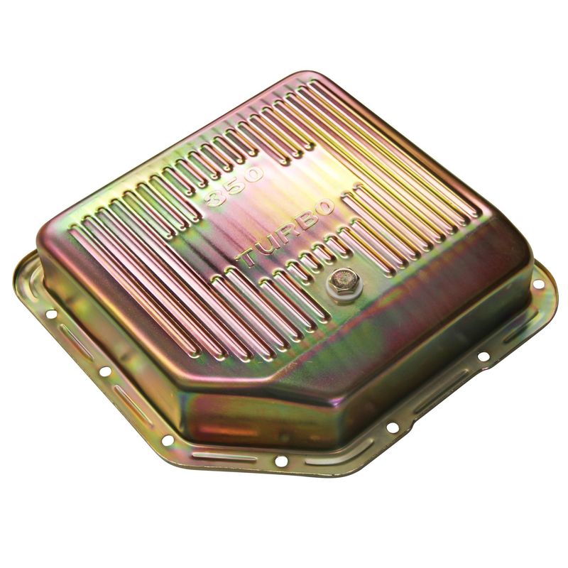 Transmission Pan GM Turbo 350 3-1/2" Deep Zinc Steel Finned with Drain Plug