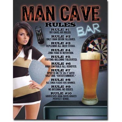 Man Cave Bar Rules Metal Sign Reproduction 32cm x 41cm Man Cave Bar Rules Metal Sign Reproduction 32cm x 41cm