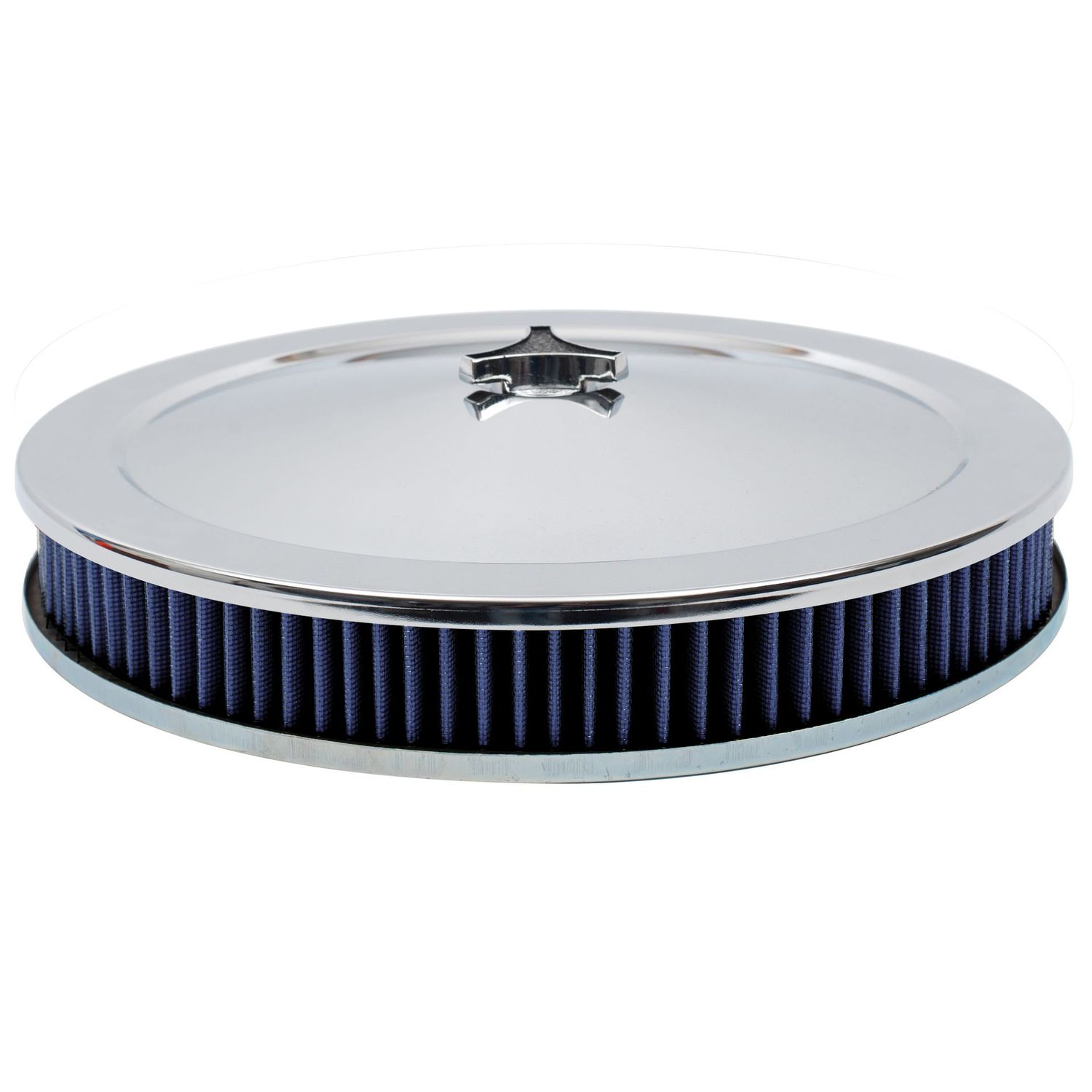 Chrome Air Filter/Air Cleaner 14 Chrome Air Filter/Air Cleaner 14" x 2" Holley Edelbrock Recessed Base Blue Washable