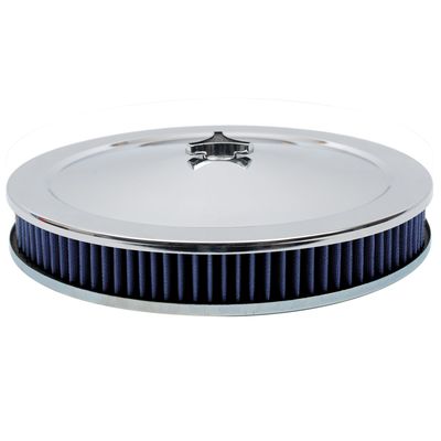 Chrome Air Filter/Air Cleaner 14 Chrome Air Filter/Air Cleaner 14" x 2" Holley Edelbrock Recessed Base Blue Washable
