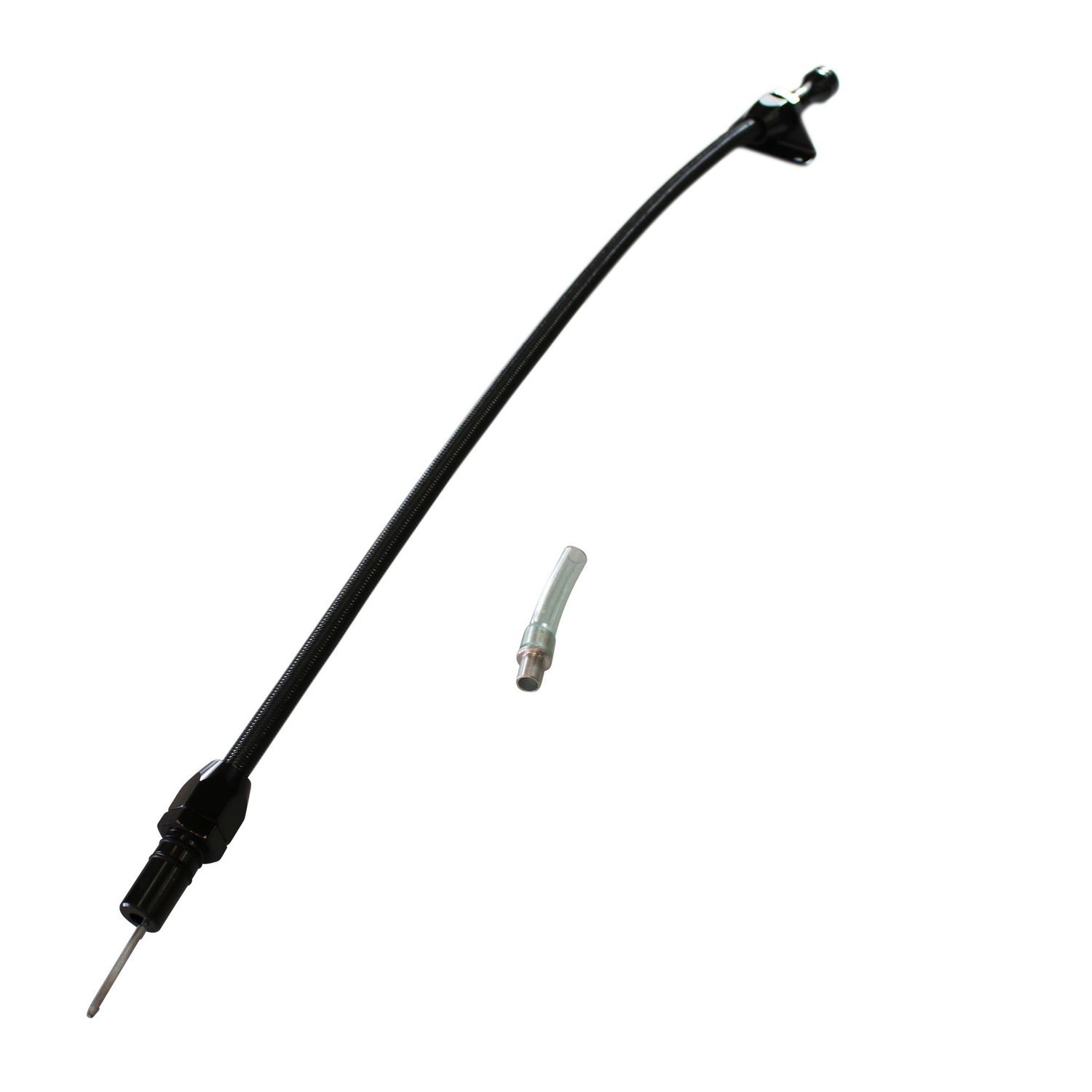 Transmission Dipstick Tube GM Powerglide Firewall Mount Flexible Black Braided Transmission Dipstick Tube GM Powerglide Firewall Mount Flexible Black Braided