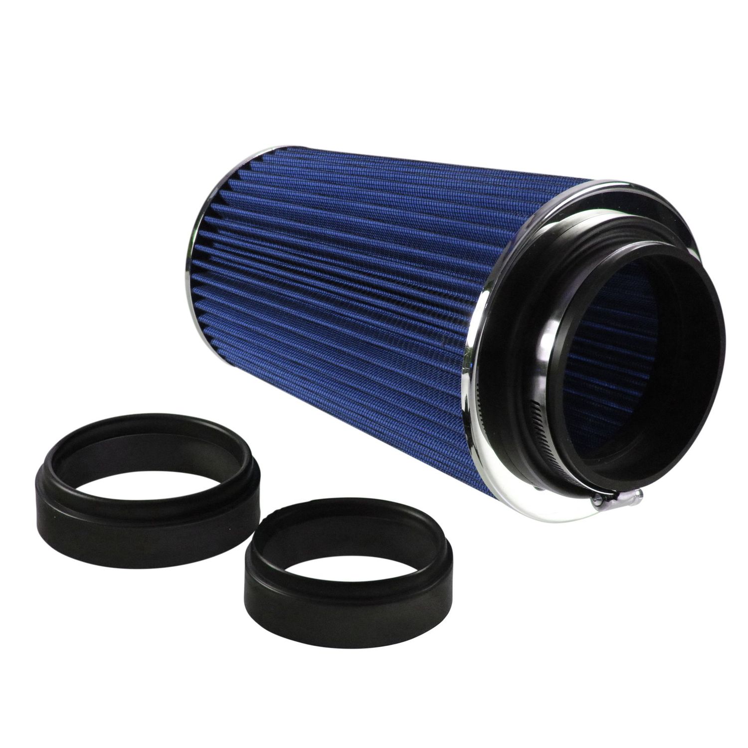 Conical High Flow Air Filter Multi Fit 3"-3.5"-4". 10" Tall Blue/Chrome