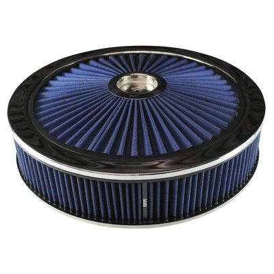 Extraflow Blue Chrome Air Filter/Air Cleaner 14" x 3" Holley Edelbrock Recessed Base
